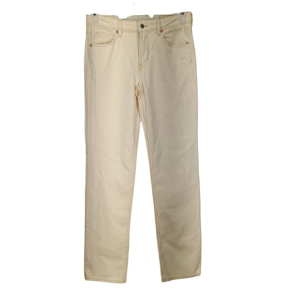 H&M &Denim Coupe Standard Straight Leg Cream White Jeans Mid Waist‎ Size 4